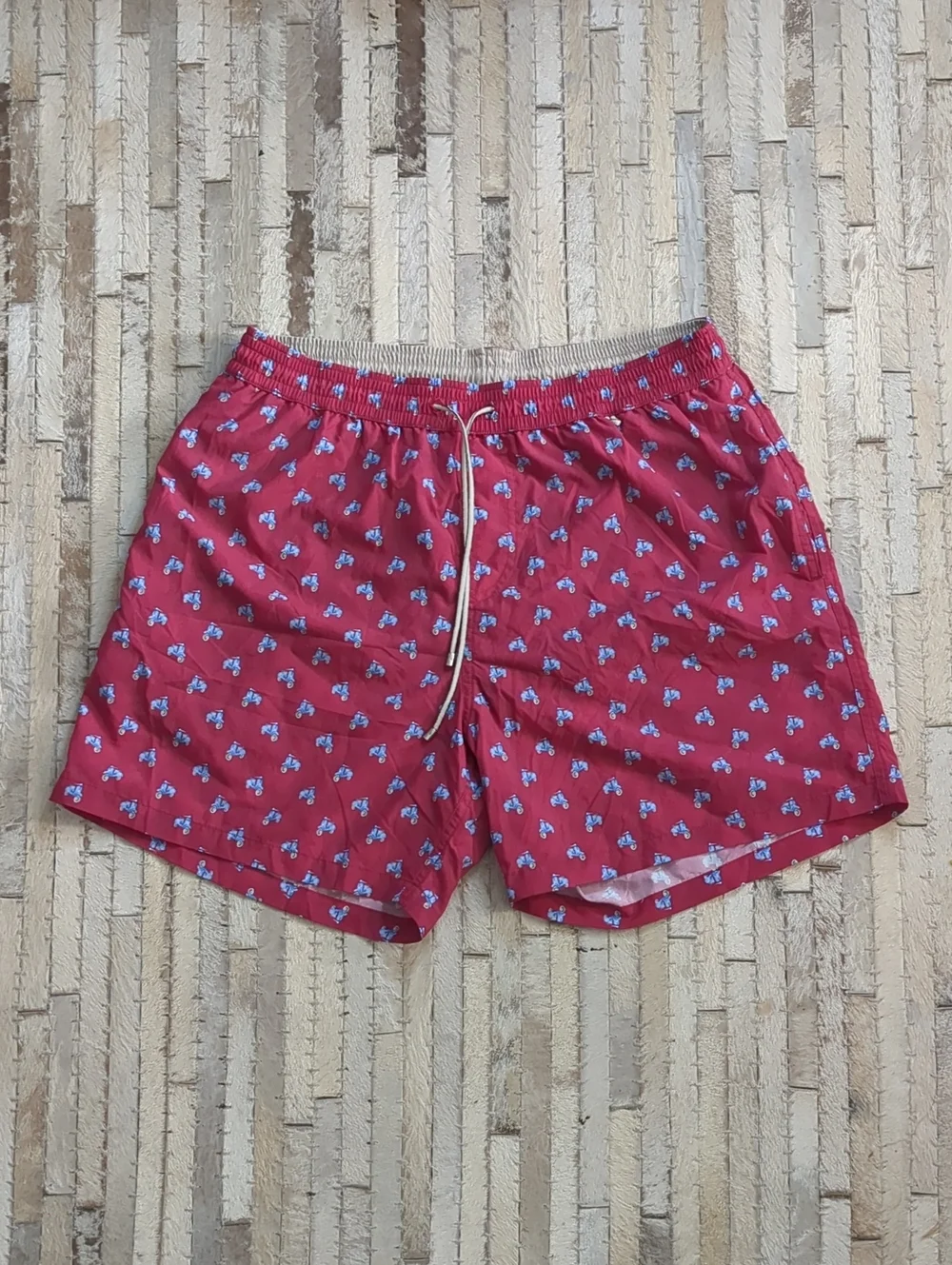 Loro Piana Men's AOP Blue Scooter Red Swim Trunks Shorts